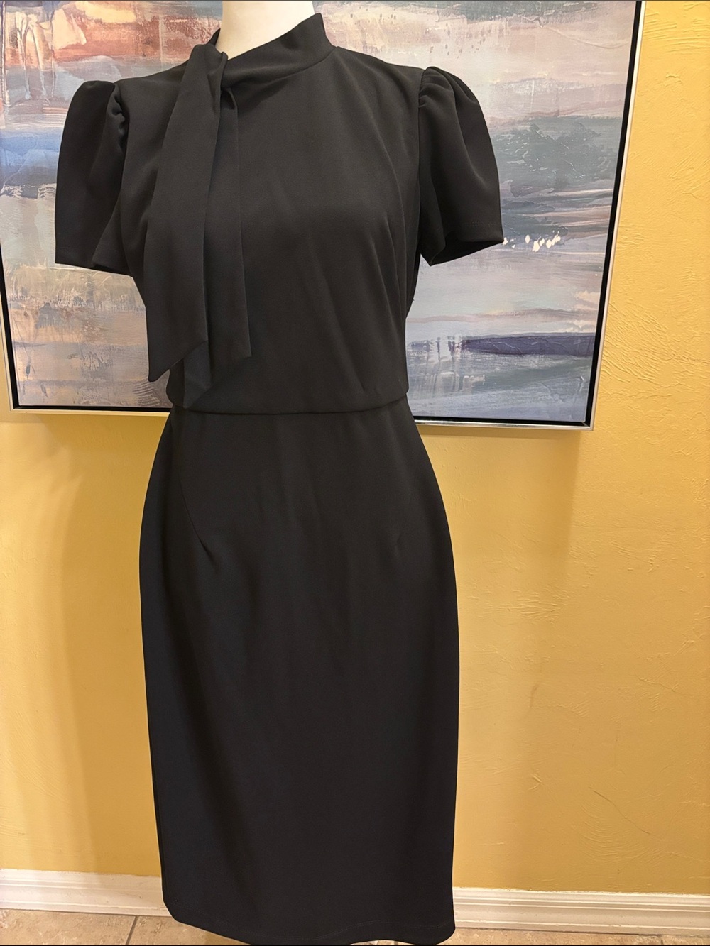 Maggy London Black Tie-Neck Midi Dress